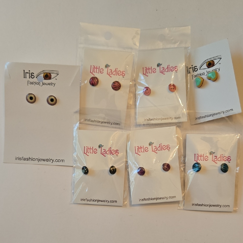 NWT 7 Pairs Stud Earrings Smiley Face Hearts Zebra Print